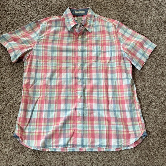 LL Bean Slightly Fitted Plaid Button Up Shirt Men Size Large EUC - Picture 1 of 4